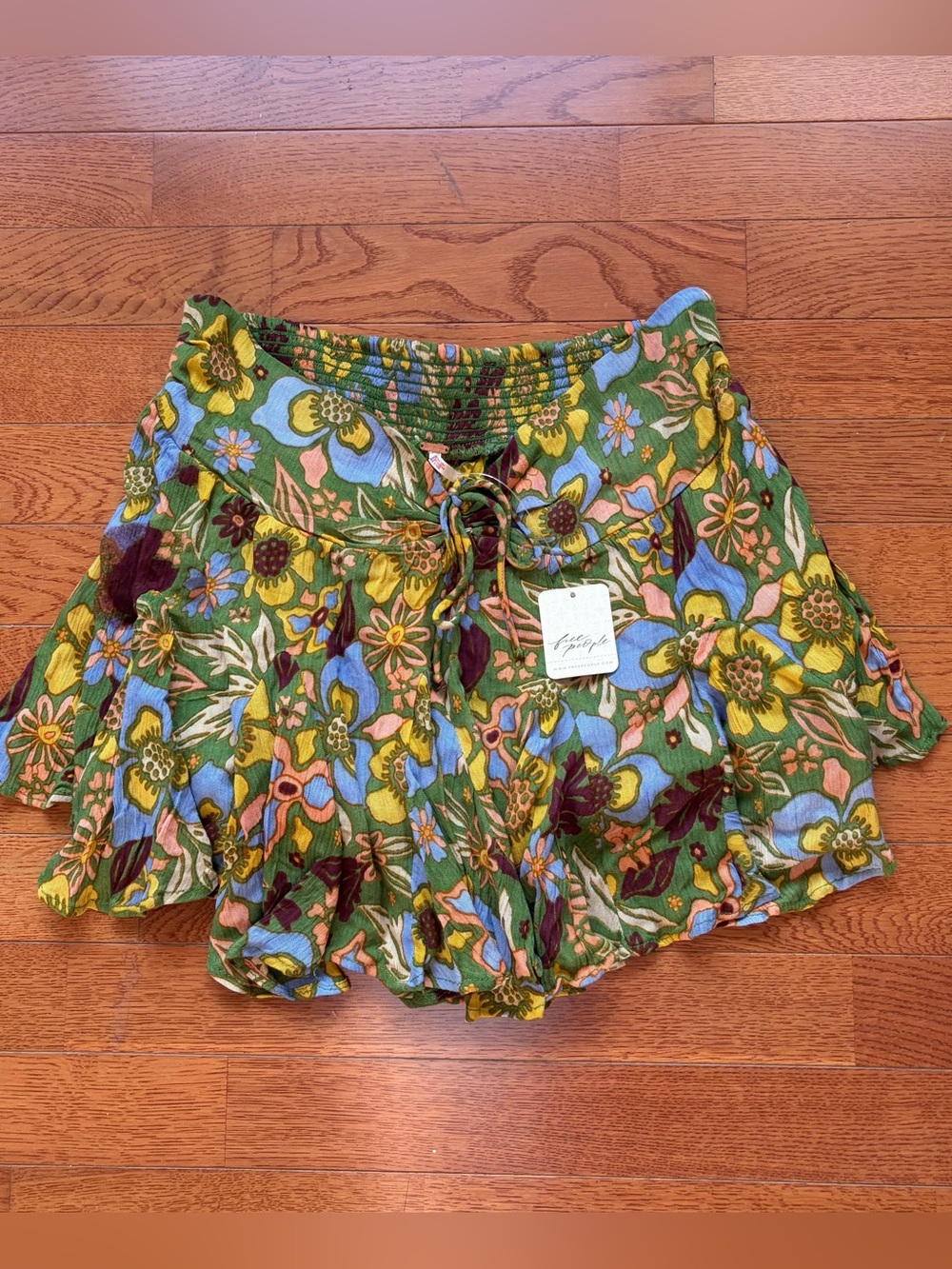 NWT Free People Ellie Green Floral Mini Skort